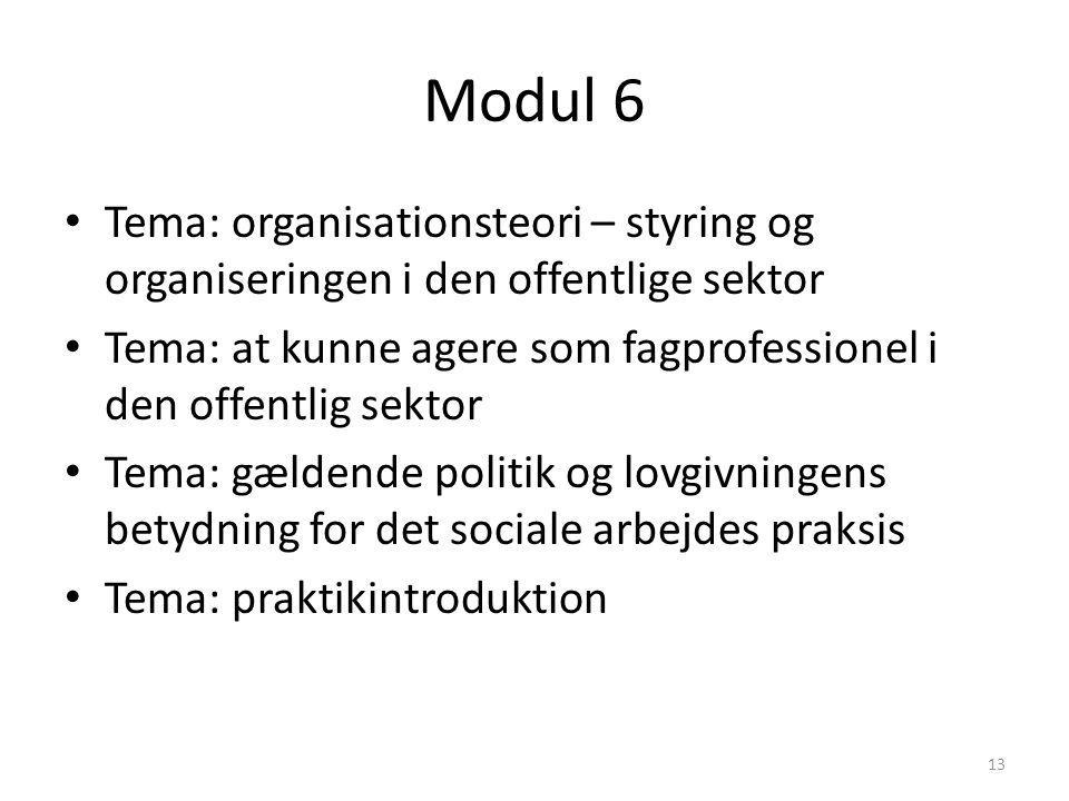 Modul 6 Tema: organisationsteori – styring og organiseringen i den offentlige sektor.