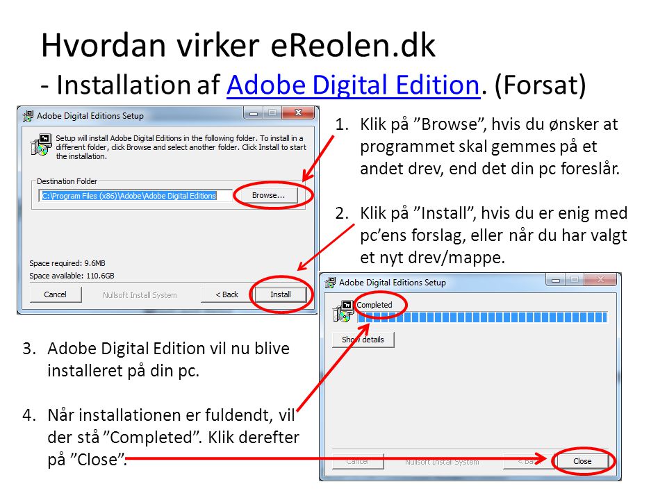 Hvordan virker eReolen. dk - Installation af Adobe Digital Edition