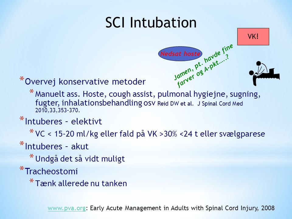 SCI Intubation Overvej konservative metoder Intuberes – elektivt