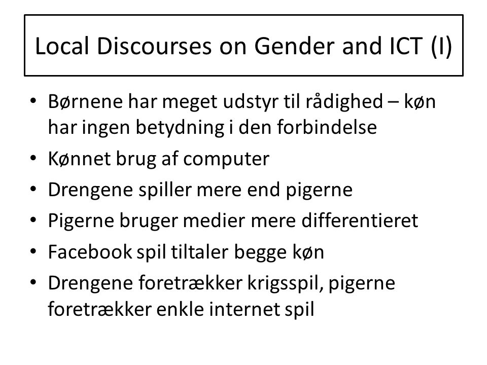 Local Discourses on Gender and ICT (I)