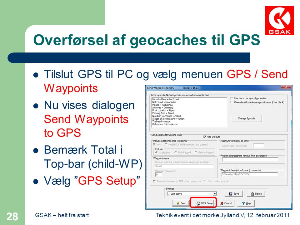Overførsel af geocaches til GPS