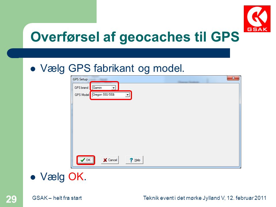 Overførsel af geocaches til GPS