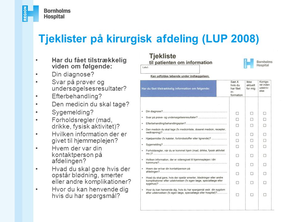 Tjeklister på kirurgisk afdeling (LUP 2008)