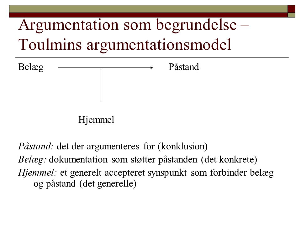 Argumentation som begrundelse – Toulmins argumentationsmodel