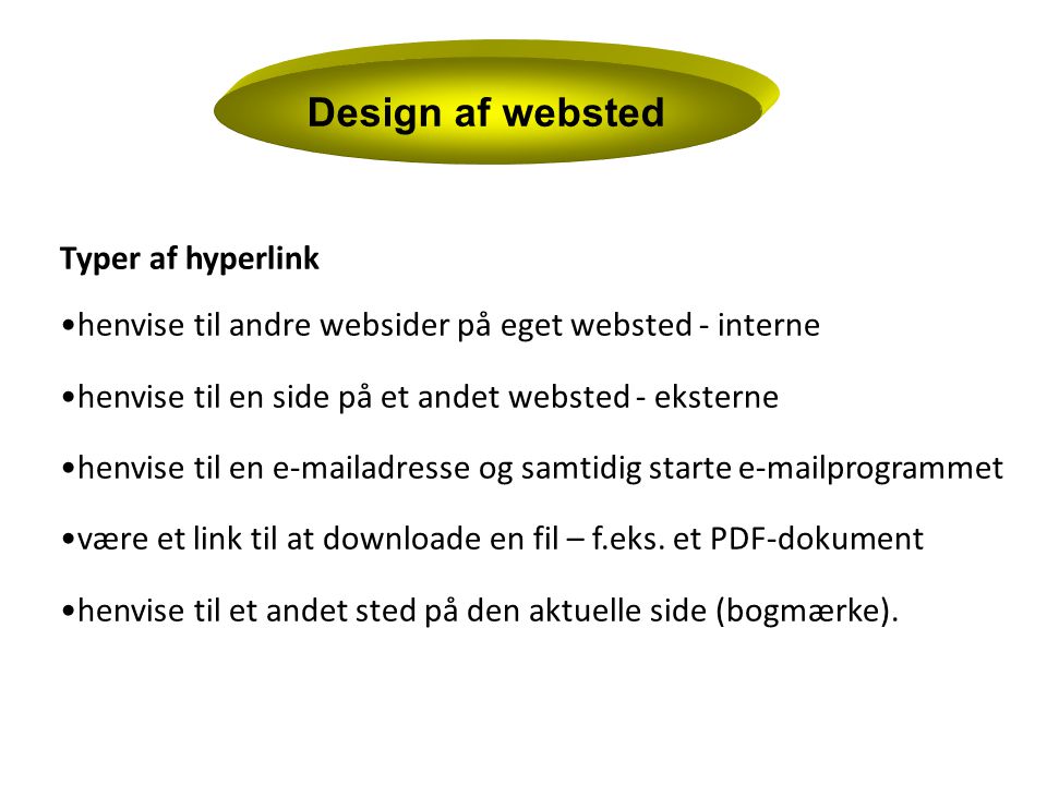Design af websted Typer af hyperlink