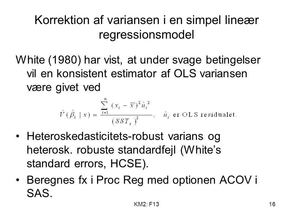 Korrektion af variansen i en simpel lineær regressionsmodel