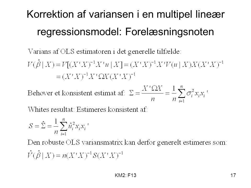 Korrektion af variansen i en multipel lineær regressionsmodel: Forelæsningsnoten