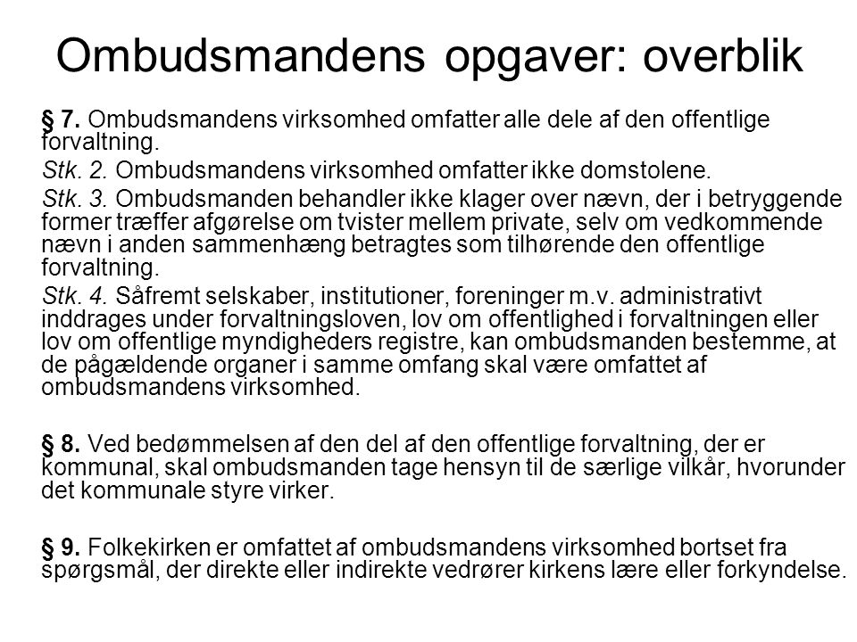 Ombudsmandens opgaver: overblik
