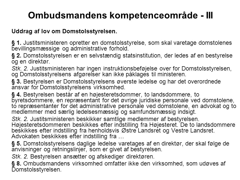 Ombudsmandens kompetenceområde - III