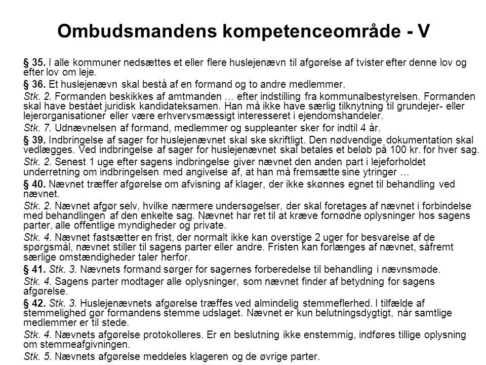Ombudsmandens kompetenceområde - V
