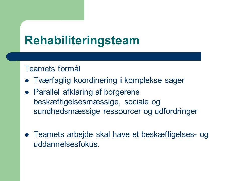 Rehabiliteringsteam Teamets formål
