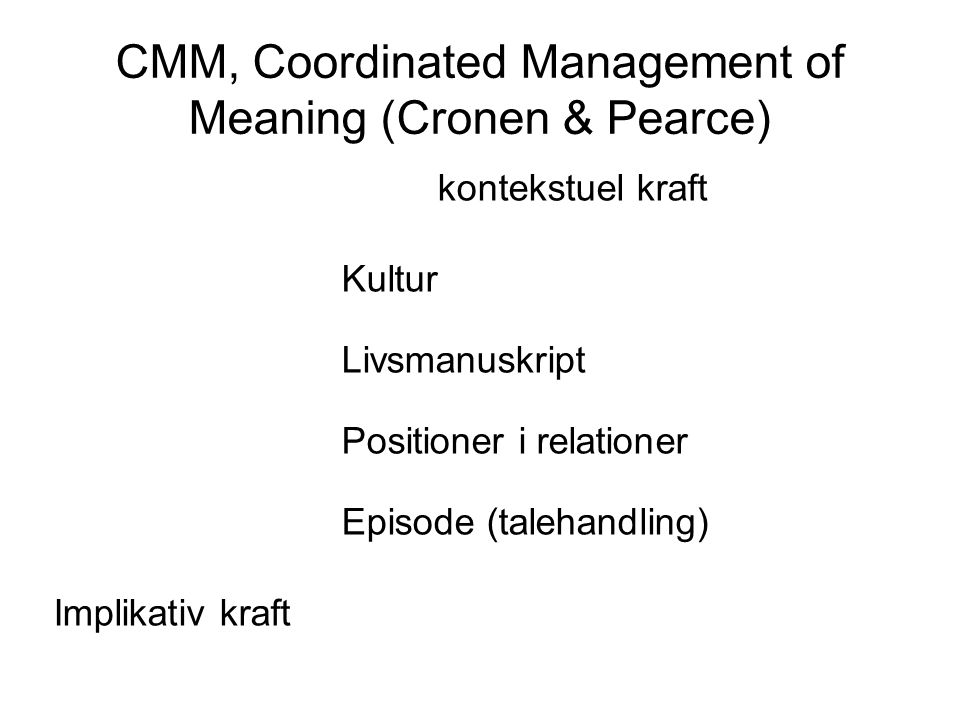 CMM, Coordinated Management of Meaning (Cronen & Pearce)