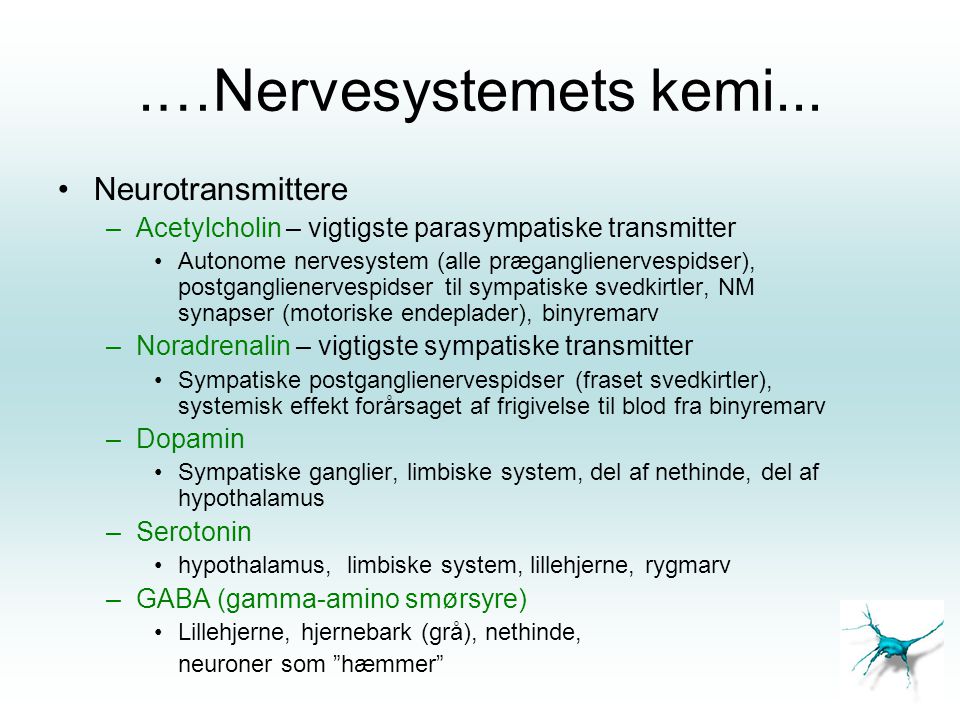 .…Nervesystemets kemi... Neurotransmittere
