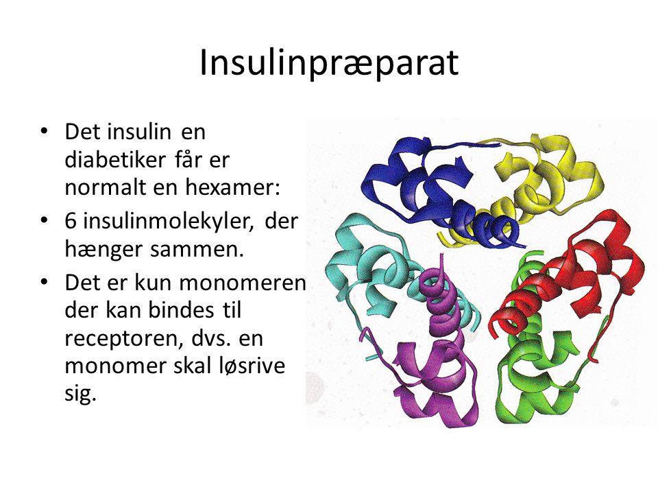 Insulinpræparat Det insulin en diabetiker får er normalt en hexamer: