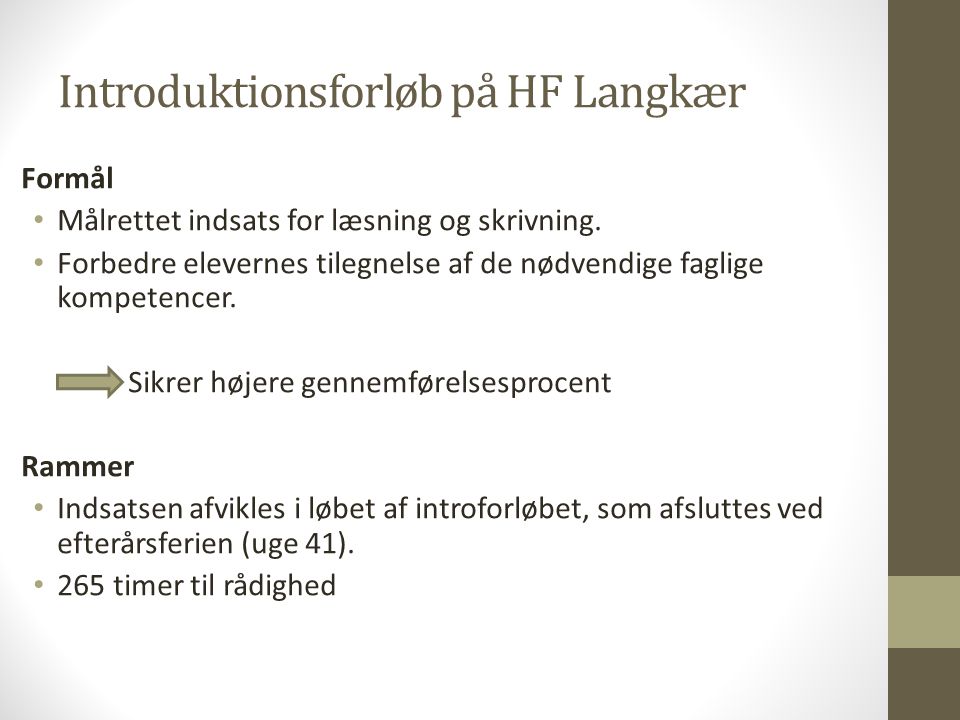 Introduktionsforløb på HF Langkær