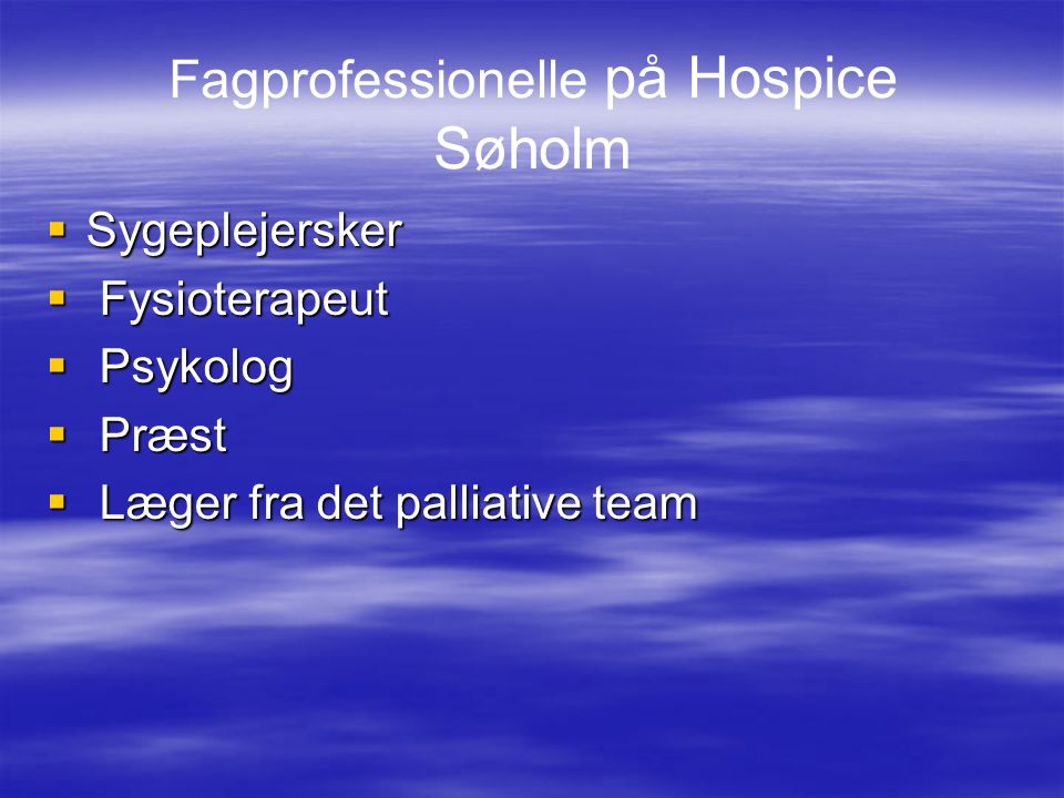 Fagprofessionelle på Hospice Søholm