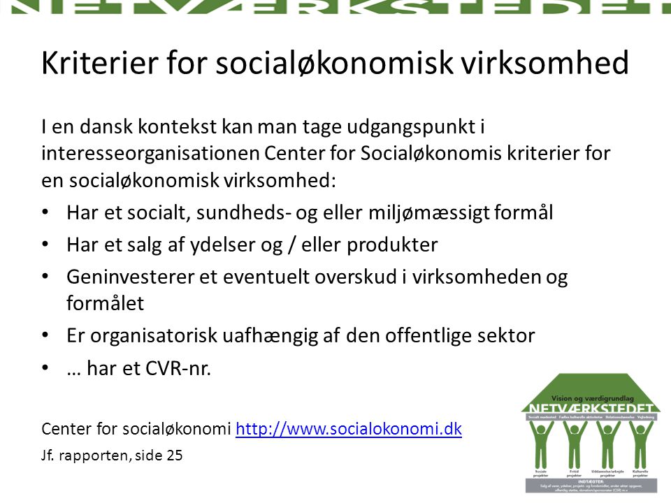 Kriterier for socialøkonomisk virksomhed