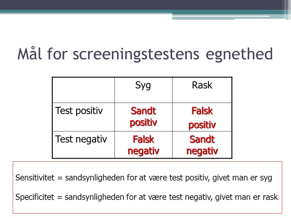 Mål for screeningstestens egnethed