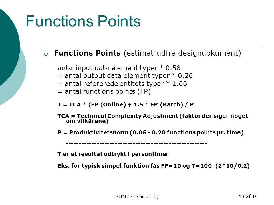 Functions Points Functions Points (estimat udfra designdokument)