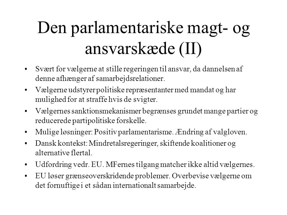 Den parlamentariske magt- og ansvarskæde (II)