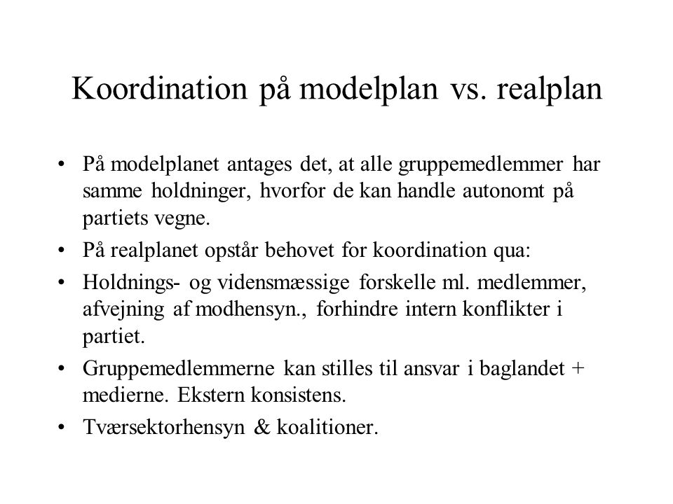 Koordination på modelplan vs. realplan