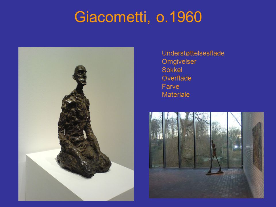 Giacometti, o.1960 Understøttelsesflade Omgivelser Sokkel Overflade