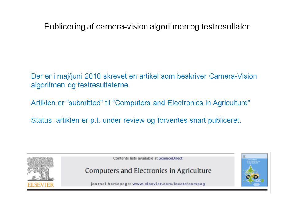 Publicering af camera-vision algoritmen og testresultater