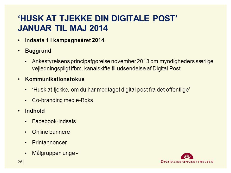 ‘husk at Tjekke din digitale post’ Januar til maj 2014