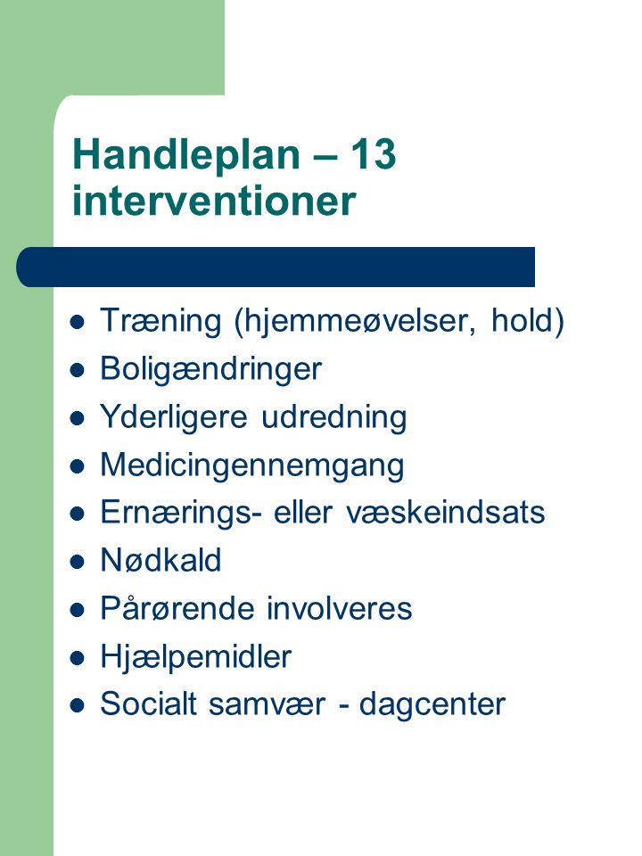 Handleplan – 13 interventioner