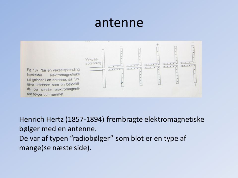 antenne Henrich Hertz ( ) frembragte elektromagnetiske bølger med en antenne.