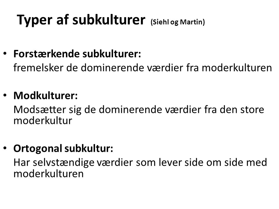Typer af subkulturer (Siehl og Martin)