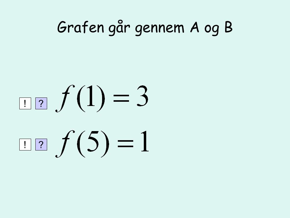 Grafen går gennem A og B ! ! Når grafen går gennem A med koordinaterne (1,3) , er funktionsværdien i 1 lig med 3.