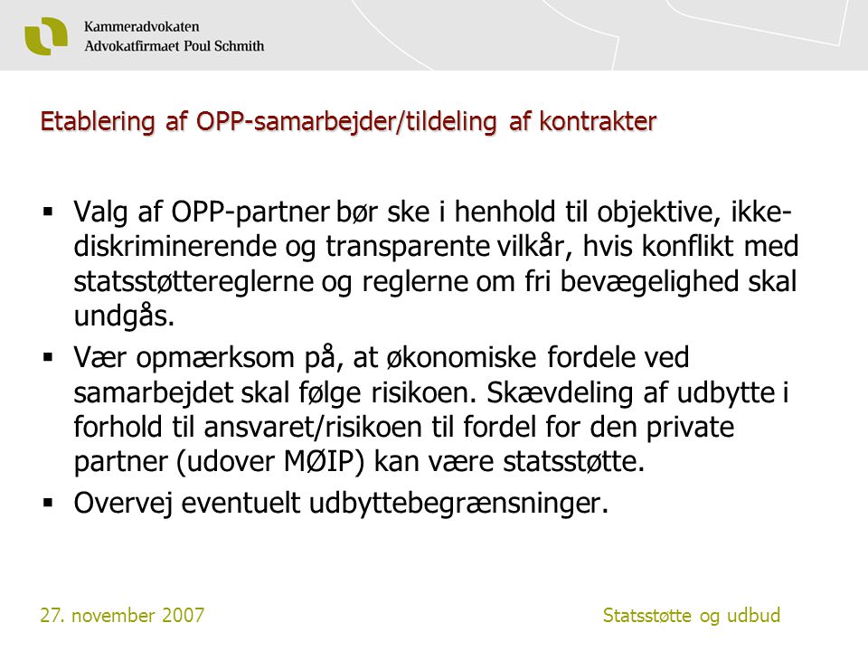 Etablering af OPP-samarbejder/tildeling af kontrakter