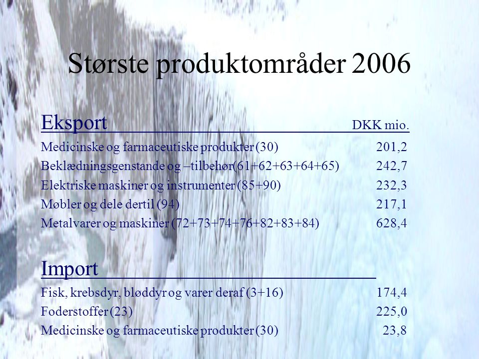 Største produktområder 2006