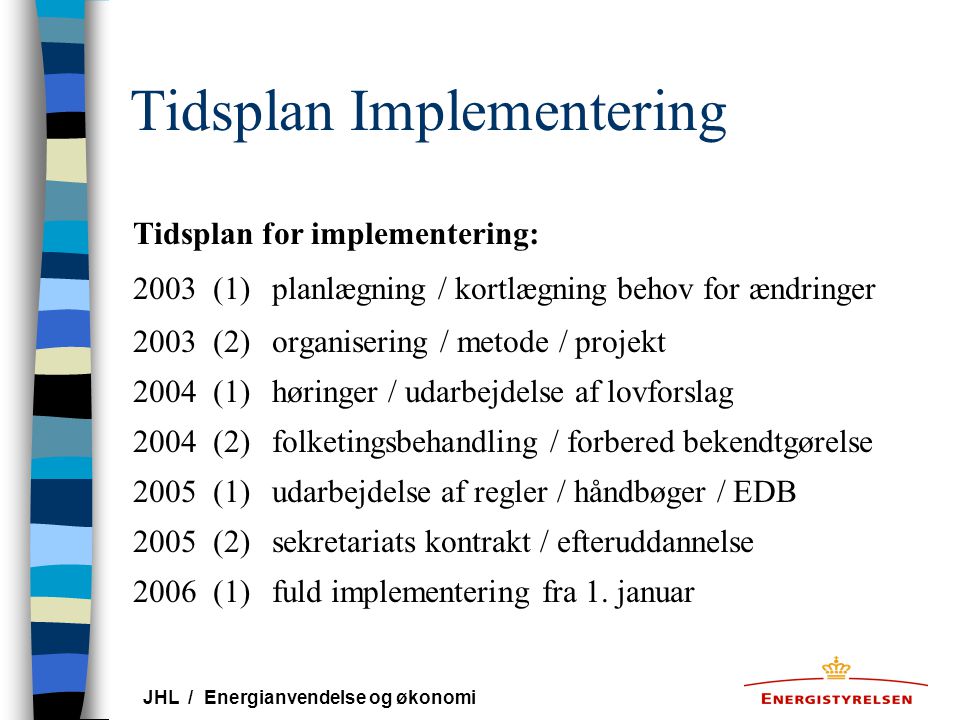 Tidsplan Implementering