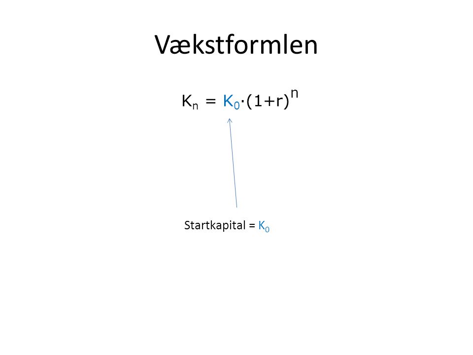 Vækstformlen Kn = K0·(1+r)n Startkapital = K0