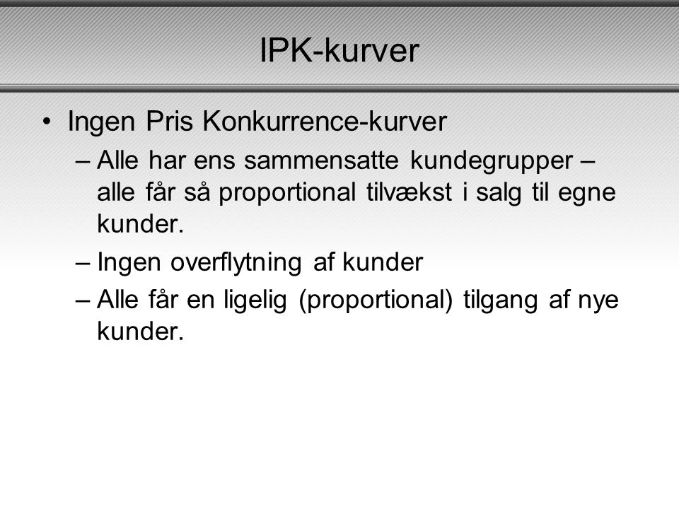 IPK-kurver Ingen Pris Konkurrence-kurver