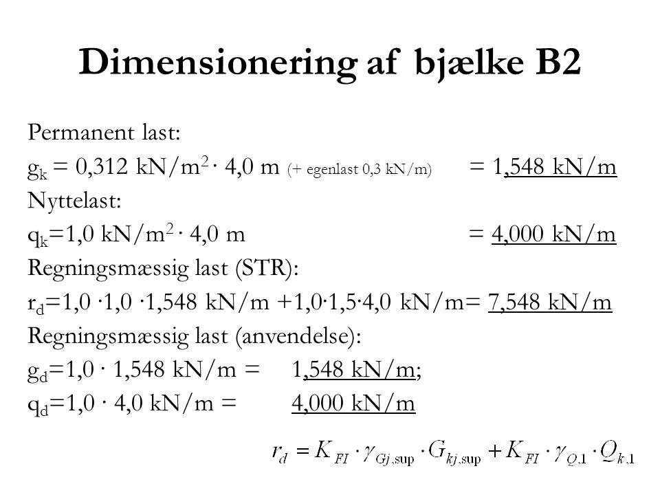 Dimensionering af bjælke B2