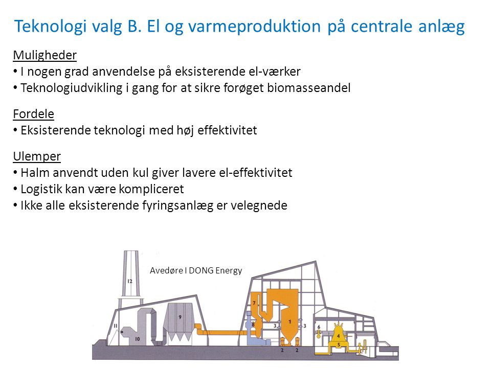 Teknologi valg B. El og varmeproduktion på centrale anlæg