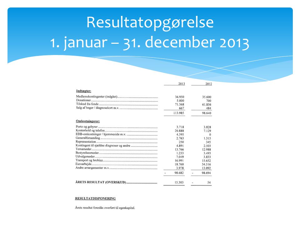 Resultatopgørelse 1. januar – 31. december 2013
