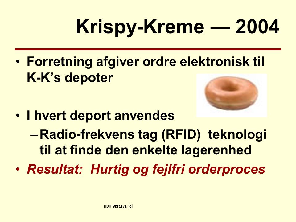 Krispy-Kreme — 2004 Forretning afgiver ordre elektronisk til K-K’s depoter. I hvert deport anvendes.