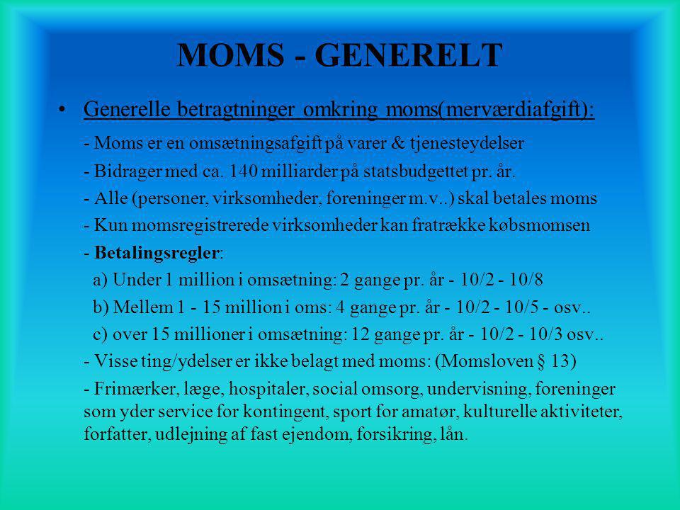 MOMS - GENERELT Generelle betragtninger omkring moms(merværdiafgift):