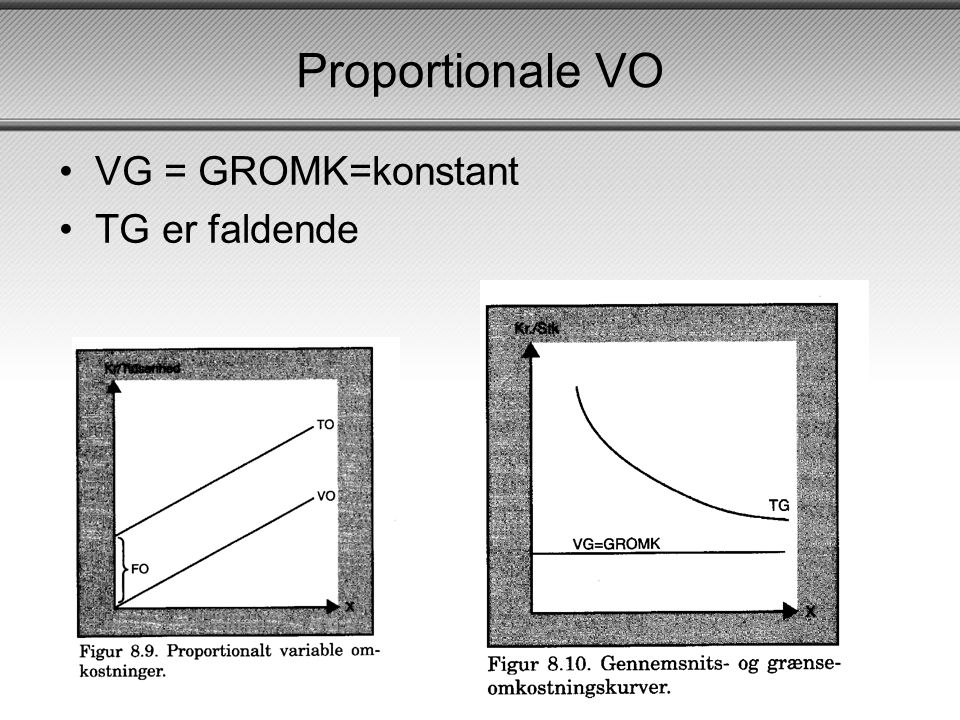 Proportionale VO VG = GROMK=konstant TG er faldende
