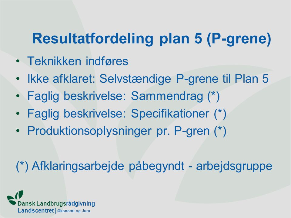 Resultatfordeling plan 5 (P-grene)