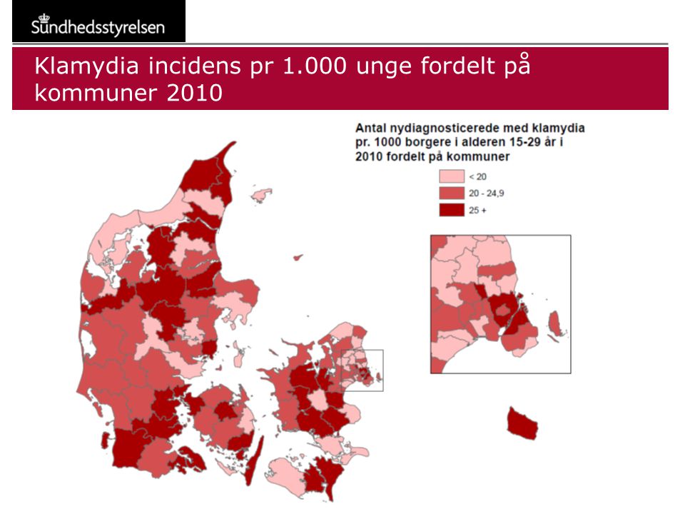 Klamydia incidens pr unge fordelt på kommuner 2010