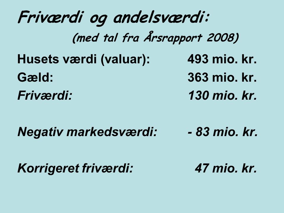 Friværdi og andelsværdi: (med tal fra Årsrapport 2008)