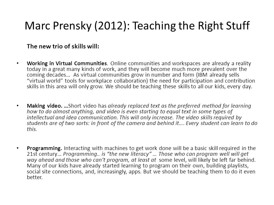 Marc Prensky (2012): Teaching the Right Stuff