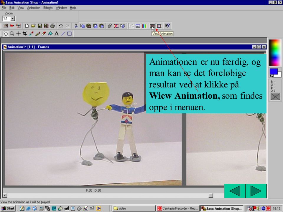 Animationen er nu færdig, og man kan se det foreløbige resultat ved at klikke på Wiew Animation, som findes oppe i menuen.