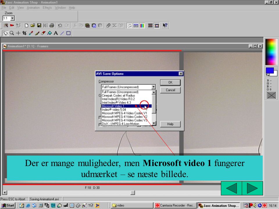 Der er mange muligheder, men Microsoft video 1 fungerer udmærket – se næste billede.