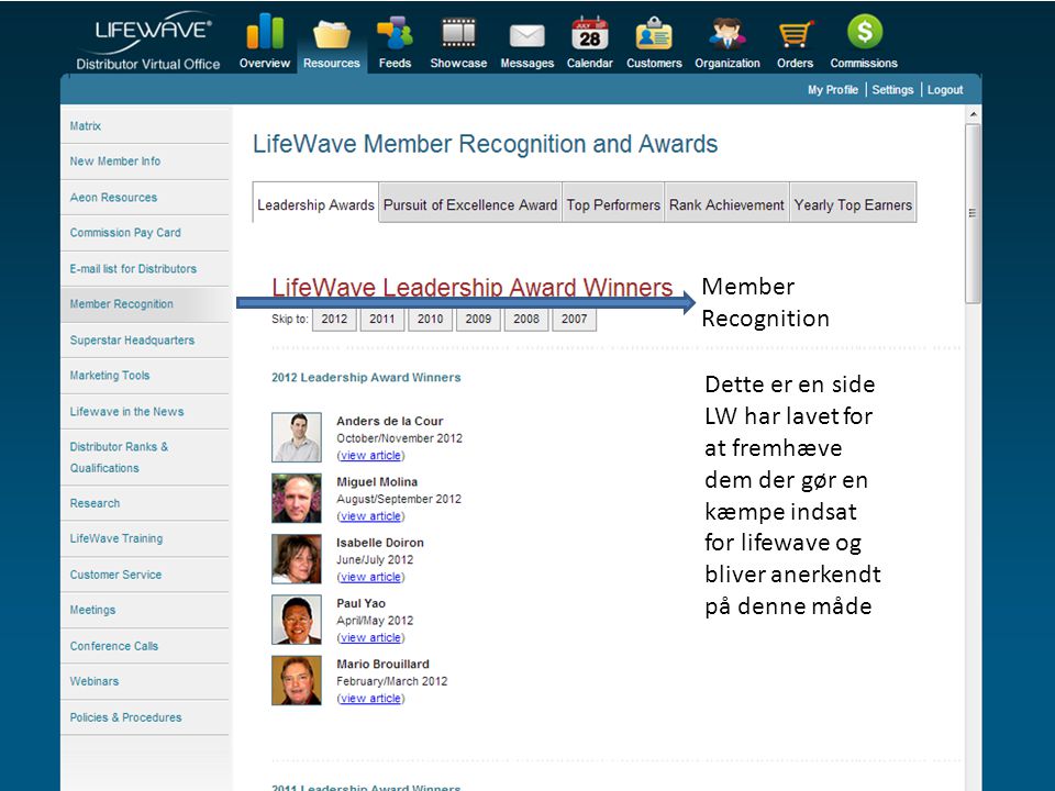 Member Recognition Dette er en side LW har lavet for at fremhæve dem der gør en kæmpe indsat for lifewave og bliver anerkendt på denne måde.